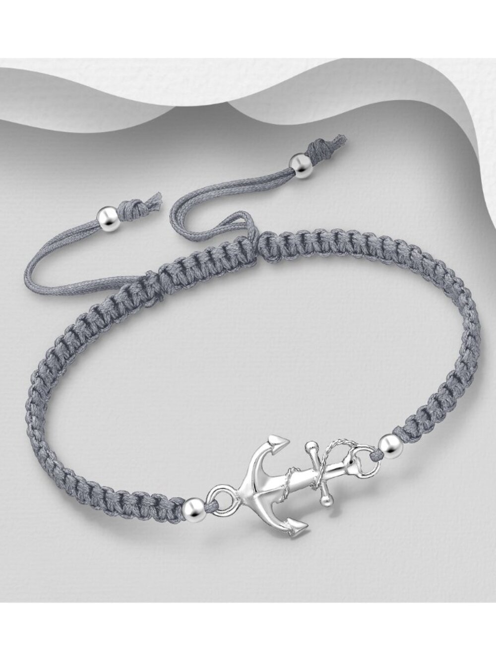 925 Sterling Silver Anchor with Adjustable Thread Bracelet